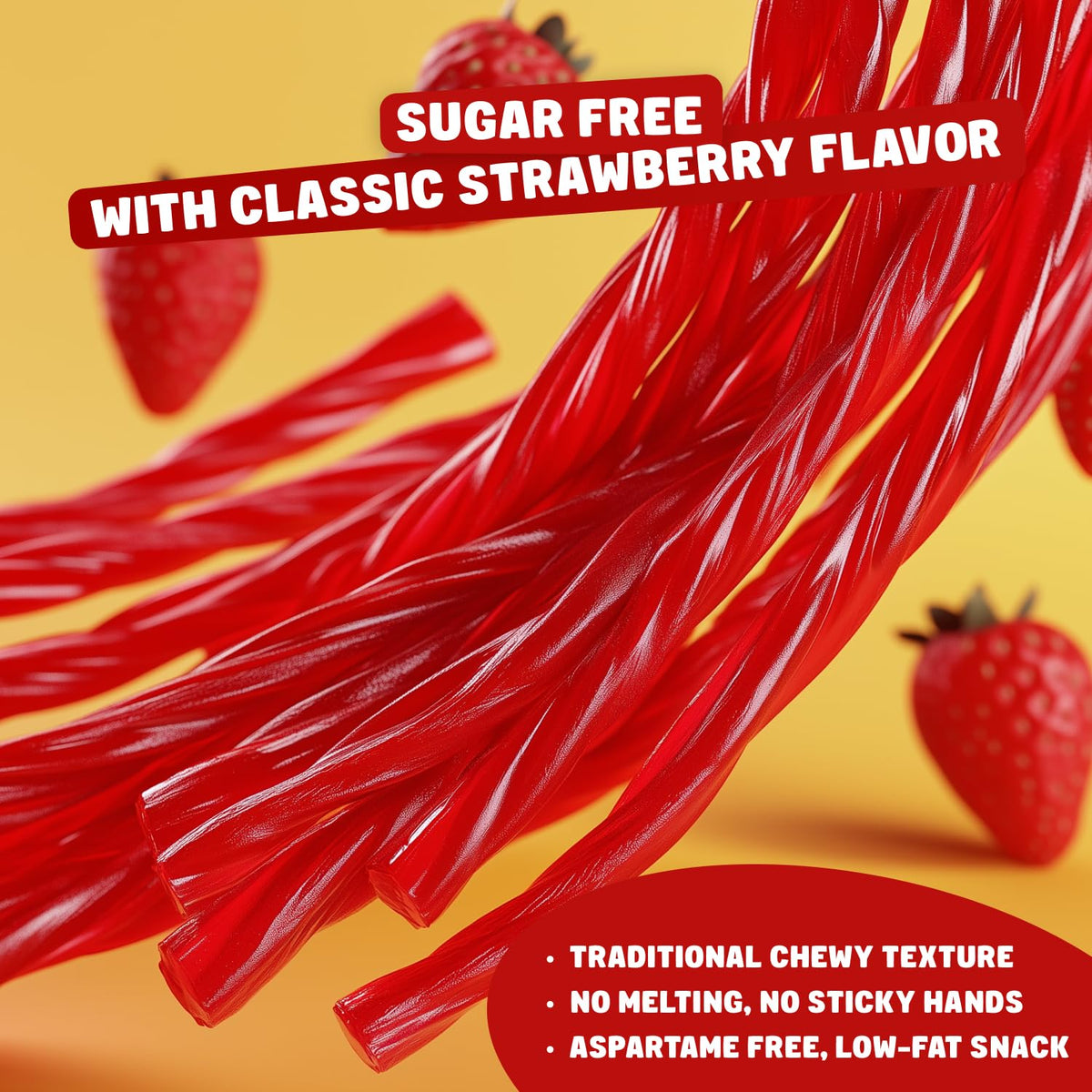 Close-up of Donty-Tonty red licorice texture showing soft, chewy bite
