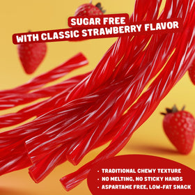 Close-up of Donty-Tonty red licorice texture showing soft, chewy bite