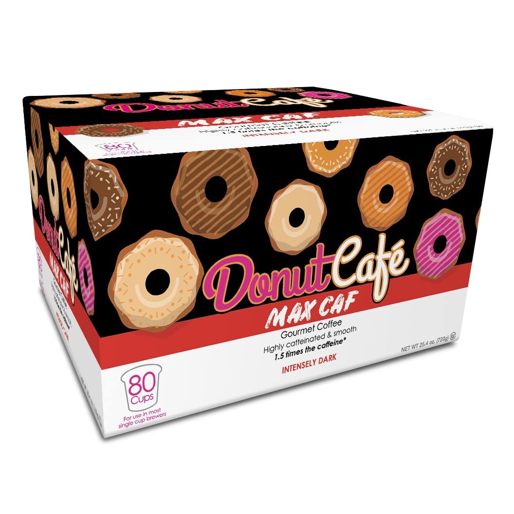 Donut Café intense dark roast pods deliver a rich aroma and strong brew.