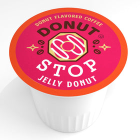Jelly Donut flavor brewing in a cup, convenient morning pick-me-up.