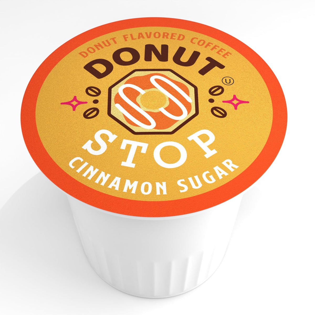 Steaming mug of Donut Stop Cinnamon Sugar coffee at home.