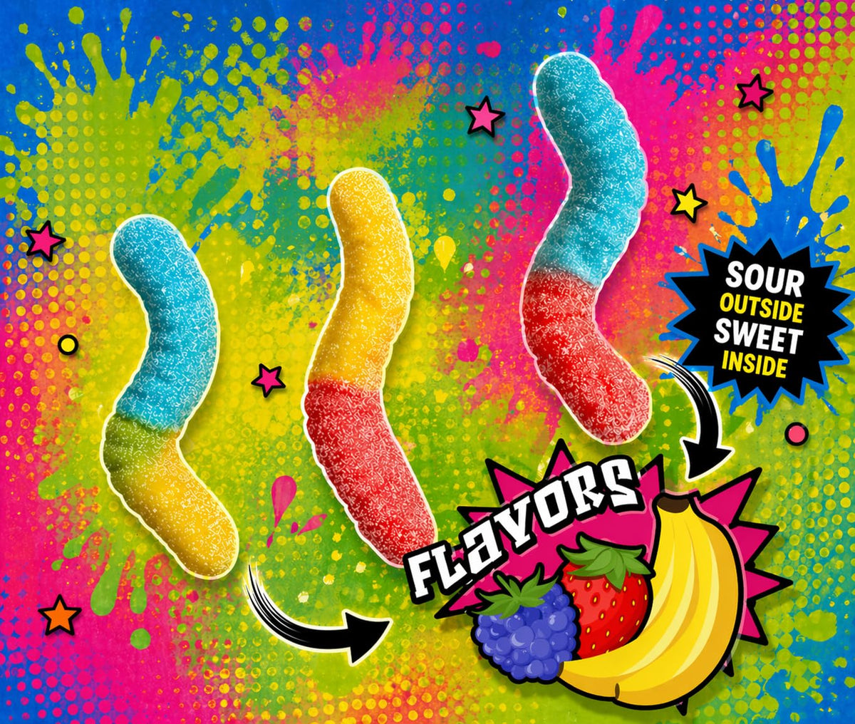 Dooboe party favor bags with colorful sour worms for celebrations