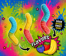 Dooboe party favor bags with colorful sour worms for celebrations