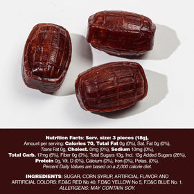 Dooboe Root Beer Barrels old-fashioned flavor displayed in bite-sized candies.