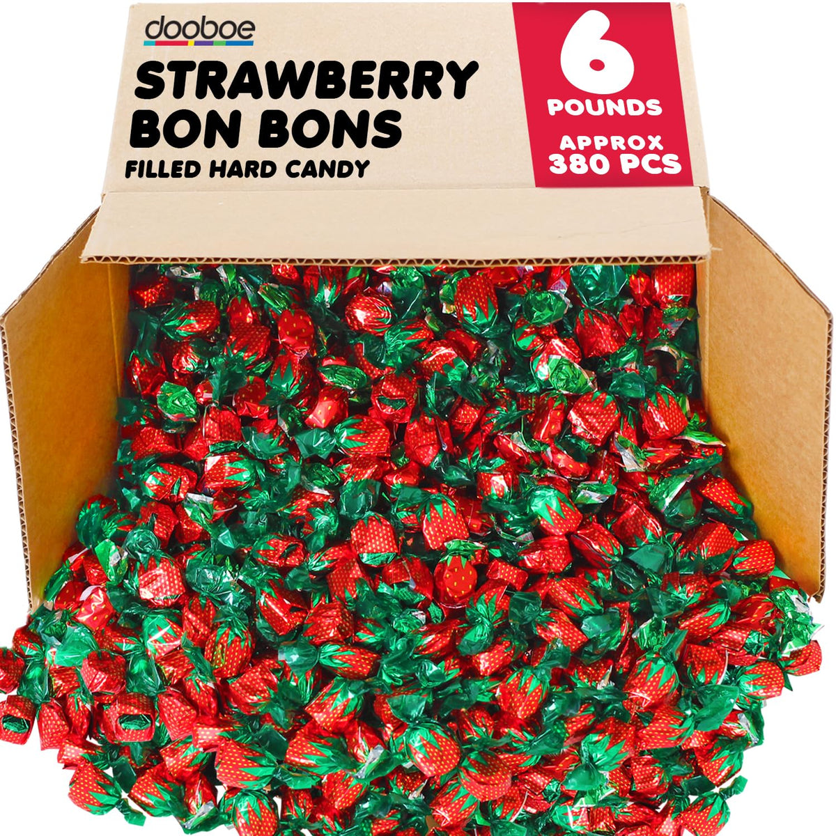 Dooboe Strawberry Hard Candy bulk pack with glossy red shells for a vibrant office display