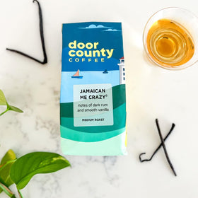 Door County Arabica coffee beans closeup, highlighting premium quality.