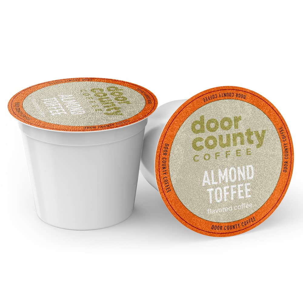 Door County Coffee Almond Toffee Ground cup pour releasing rich aroma