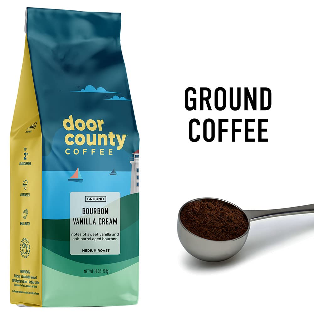 Door County Coffee Bourbon Vanilla Cream ground ready for drip brewing with consistent flavor