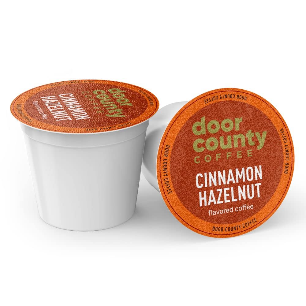 Door County Cinnamon Hazelnut pack displayed for quick, flavorful single-serve tastings.