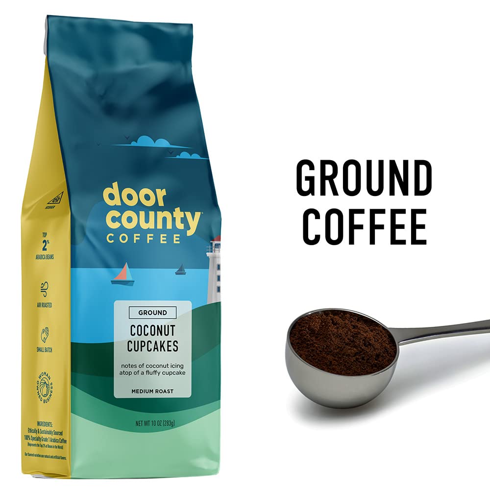 Door County Coffee Coconut Cupcakes 10 oz bag front view—freshly roasted aroma awaits