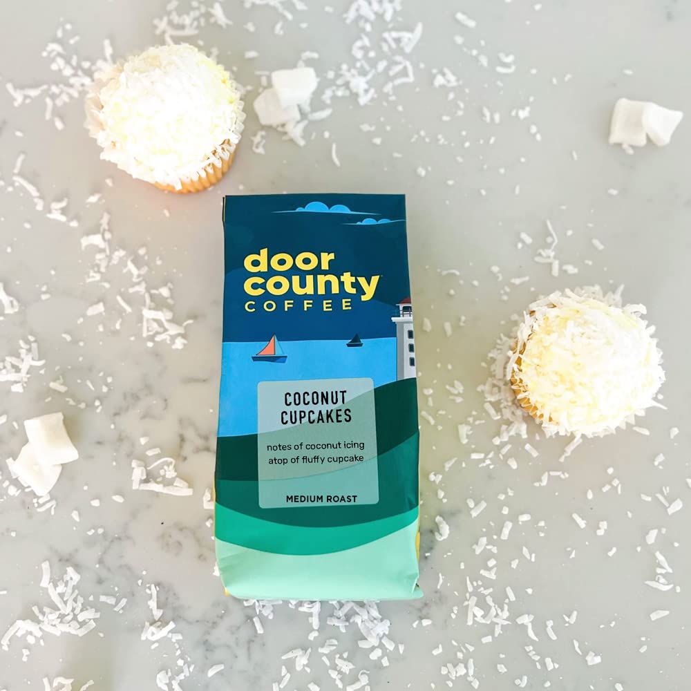 Door County Coffee Coconut Cupcakes ground coffee—ideal for French press mornings