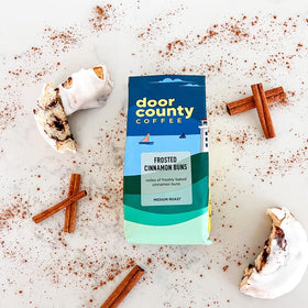 Door County Coffee Frosted Cinnamon Buns roasting process highlights even air roasting.