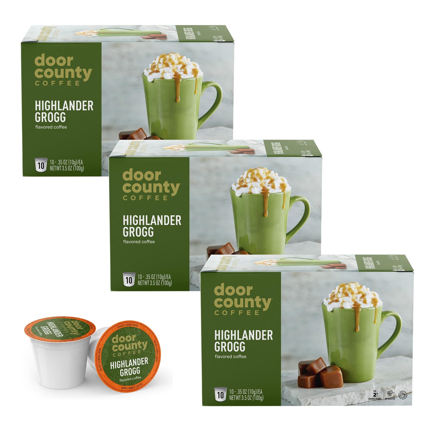 Door County Coffee Highlander Grogg cups ready for a flavorful, quick Keurig brew.