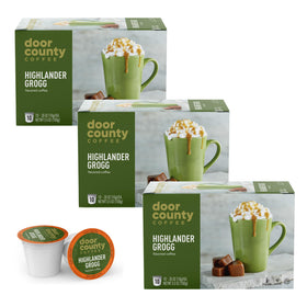 Door County Coffee Highlander Grogg cups ready for a flavorful, quick Keurig brew.
