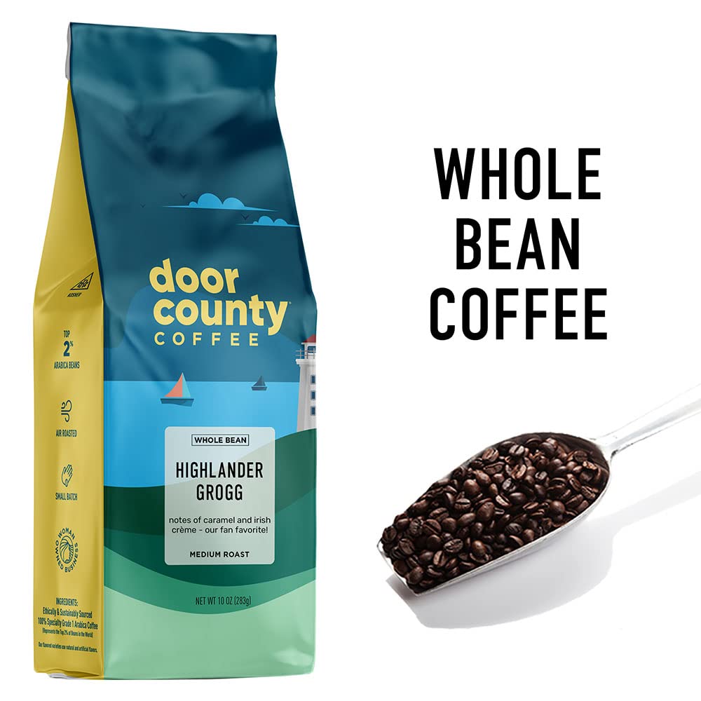 Door County Coffee Highlander Grogg foil-seal preserves freshness for vibrant aroma in every brew.
