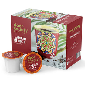 Door County Coffee Jamaican Me Crazy cups for easy single-serve flavor.