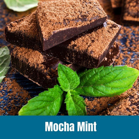 Door County Coffee Mocha Mint Arabica beans close-up for aroma.