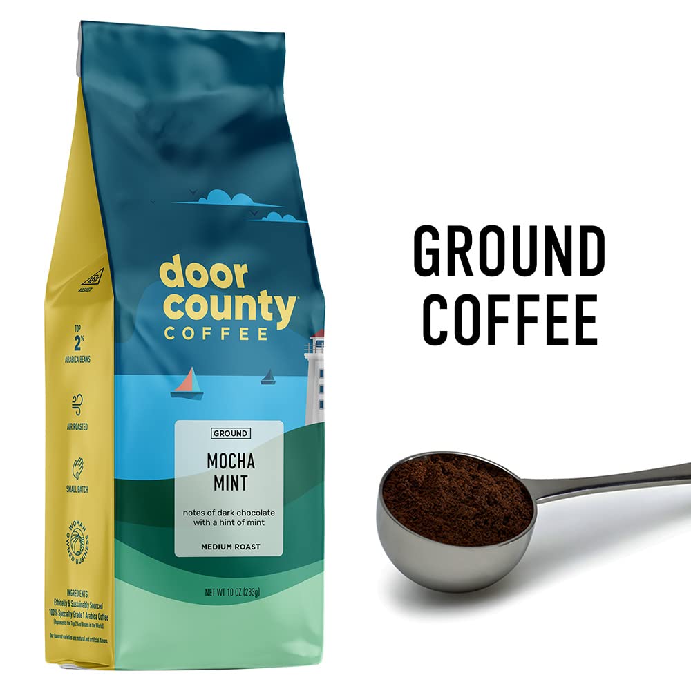 Door County Coffee Mocha Mint brew setup for drip coffee.