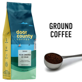 Door County Coffee pecan cinnamon beans close-up highlighting premium Arabica