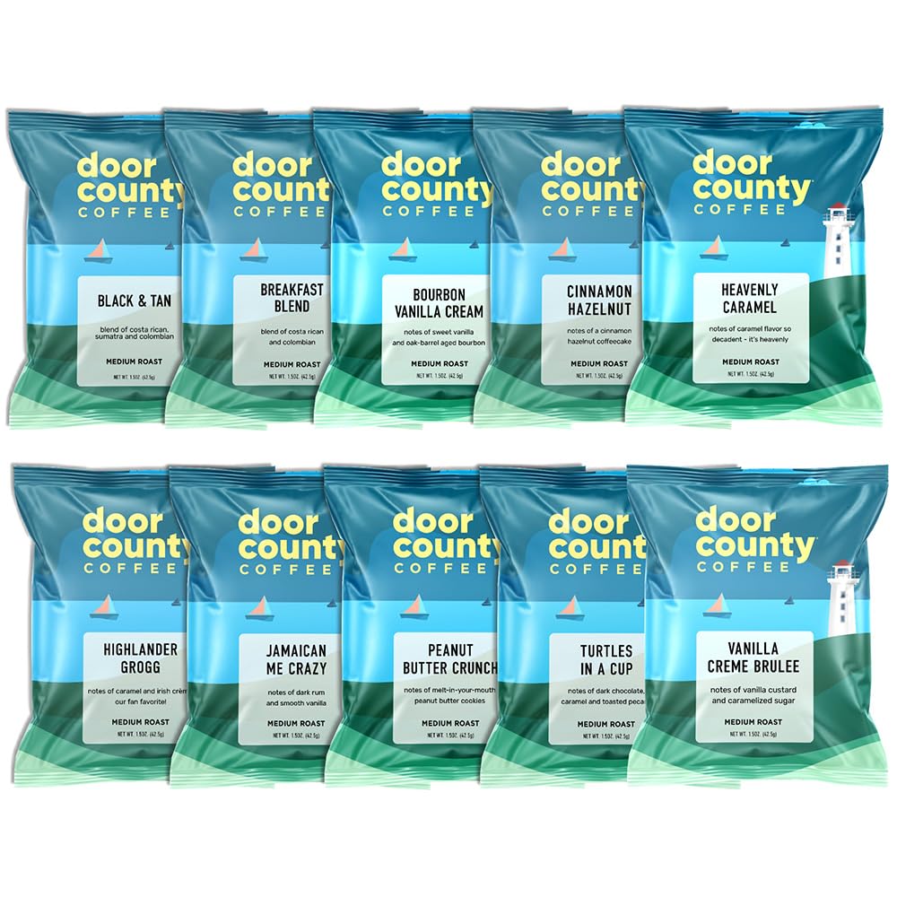 Door County Coffee Black & Tan flavor in sampler pack for a cozy morning boost.