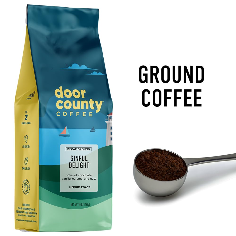 Sinful Delight DECAF flavored coffee beans highlight premium Arabica quality.