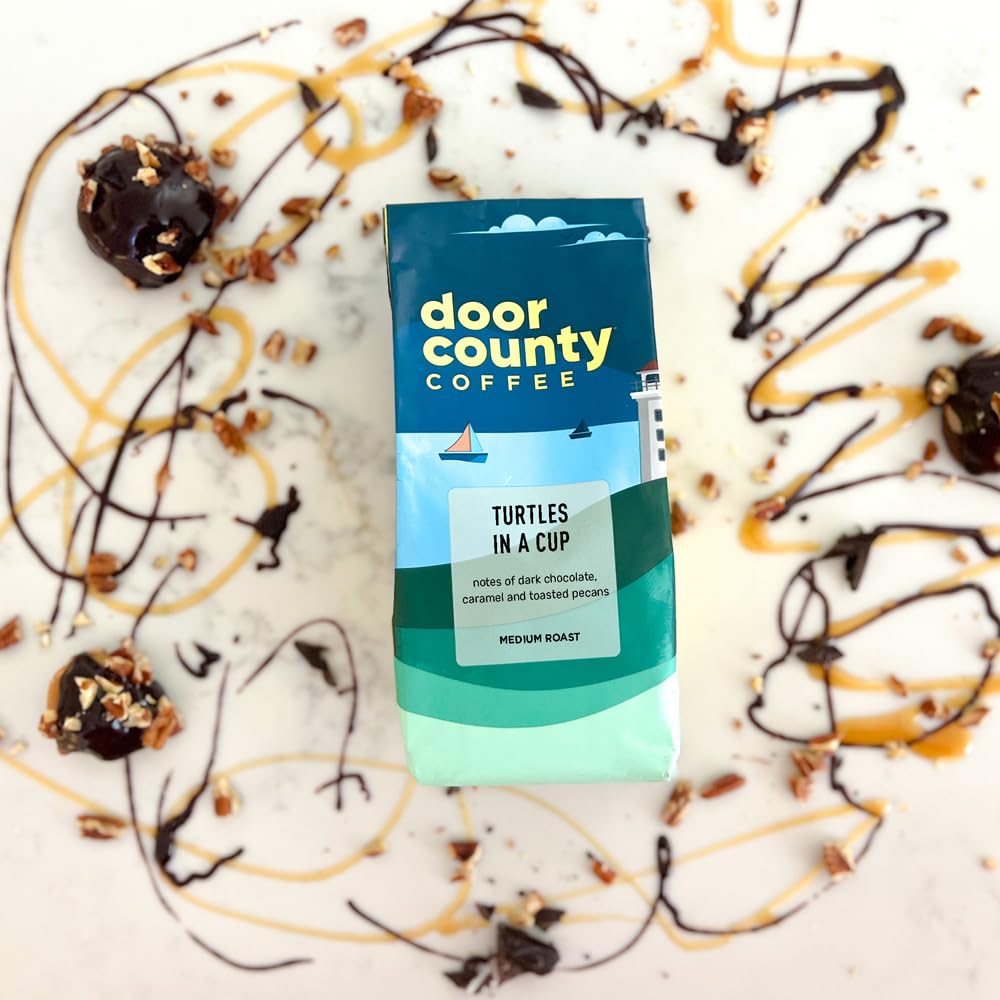 Brewing a cup of Door County Coffee Turtles in a Cup for home enjoyment