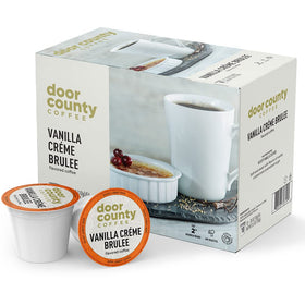 Door County Coffee Vanilla Creme Brulee cup ready for a quick morning boost.