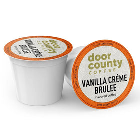 Door County Coffee Vanilla Creme Brulee pour highlighting rich vanilla aroma.