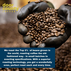 Door County Coffee 10oz bag showcases convenient weekly supply for flavored coffee lovers.