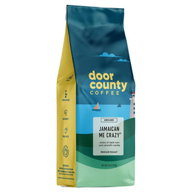 Door County Jamaican Me Crazy ground coffee bag, perfect for daily brew.