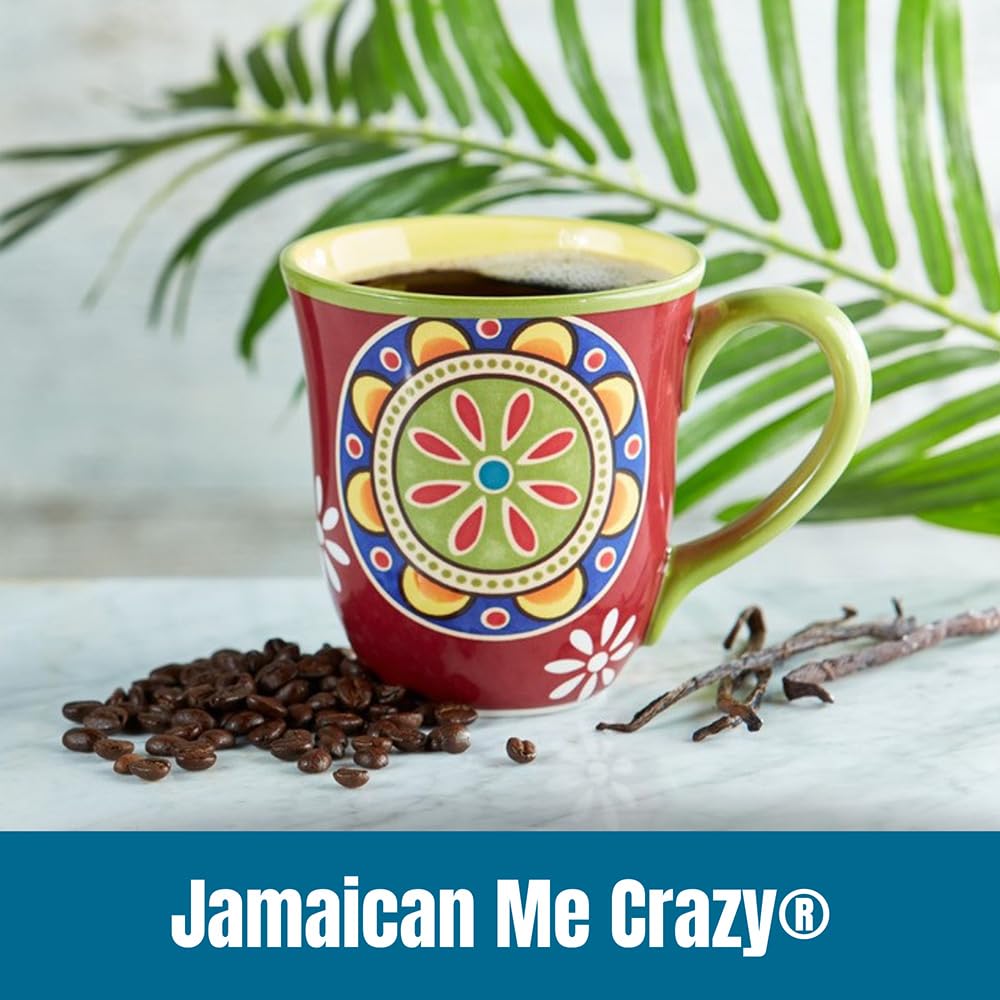 Door County Jamaican Me Crazy ground coffee brew, rich aroma in every cup.
