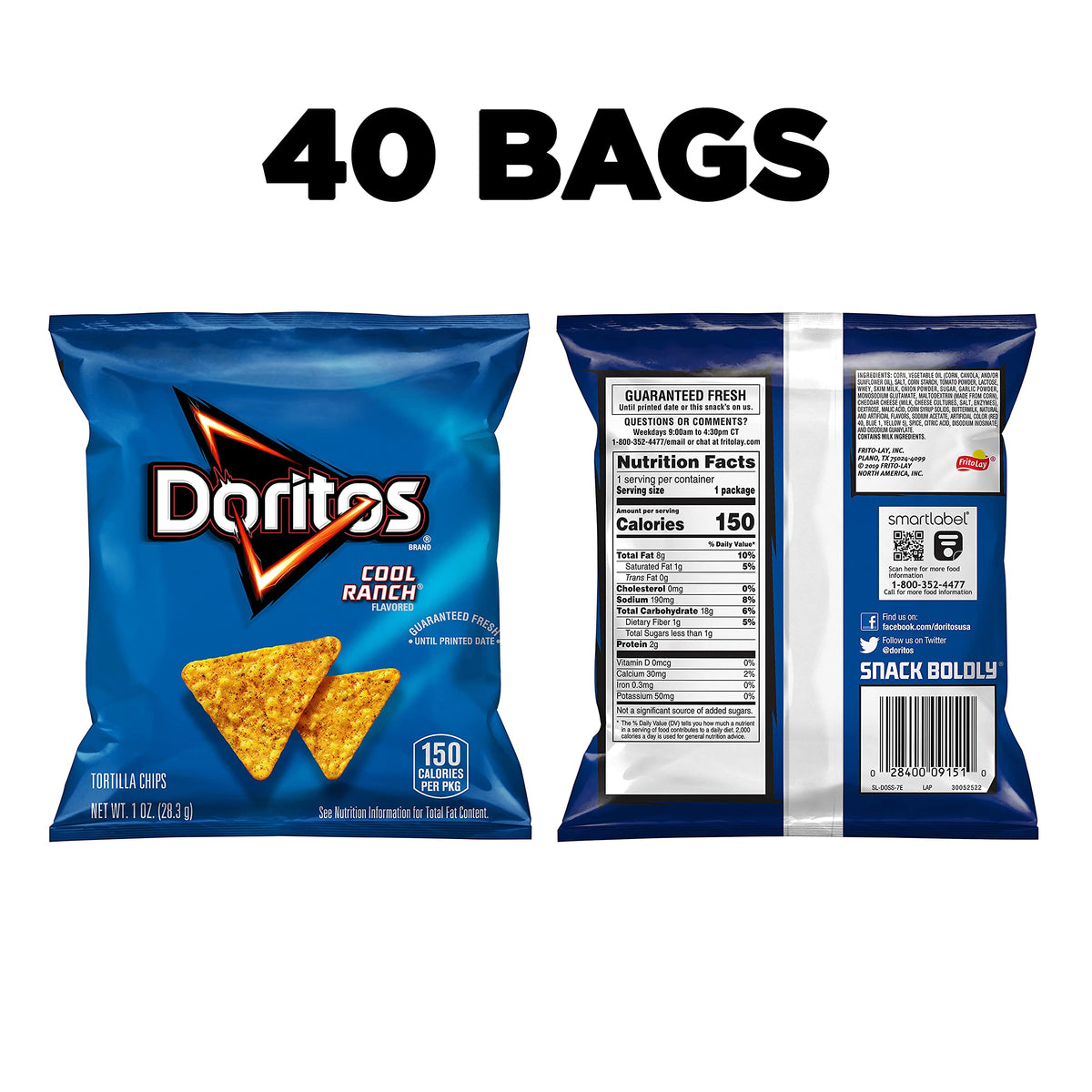 Doritos Cool Ranch chips close-up highlights crunchy texture and seasoning.