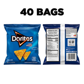 Doritos Cool Ranch chips close-up highlights crunchy texture and seasoning.