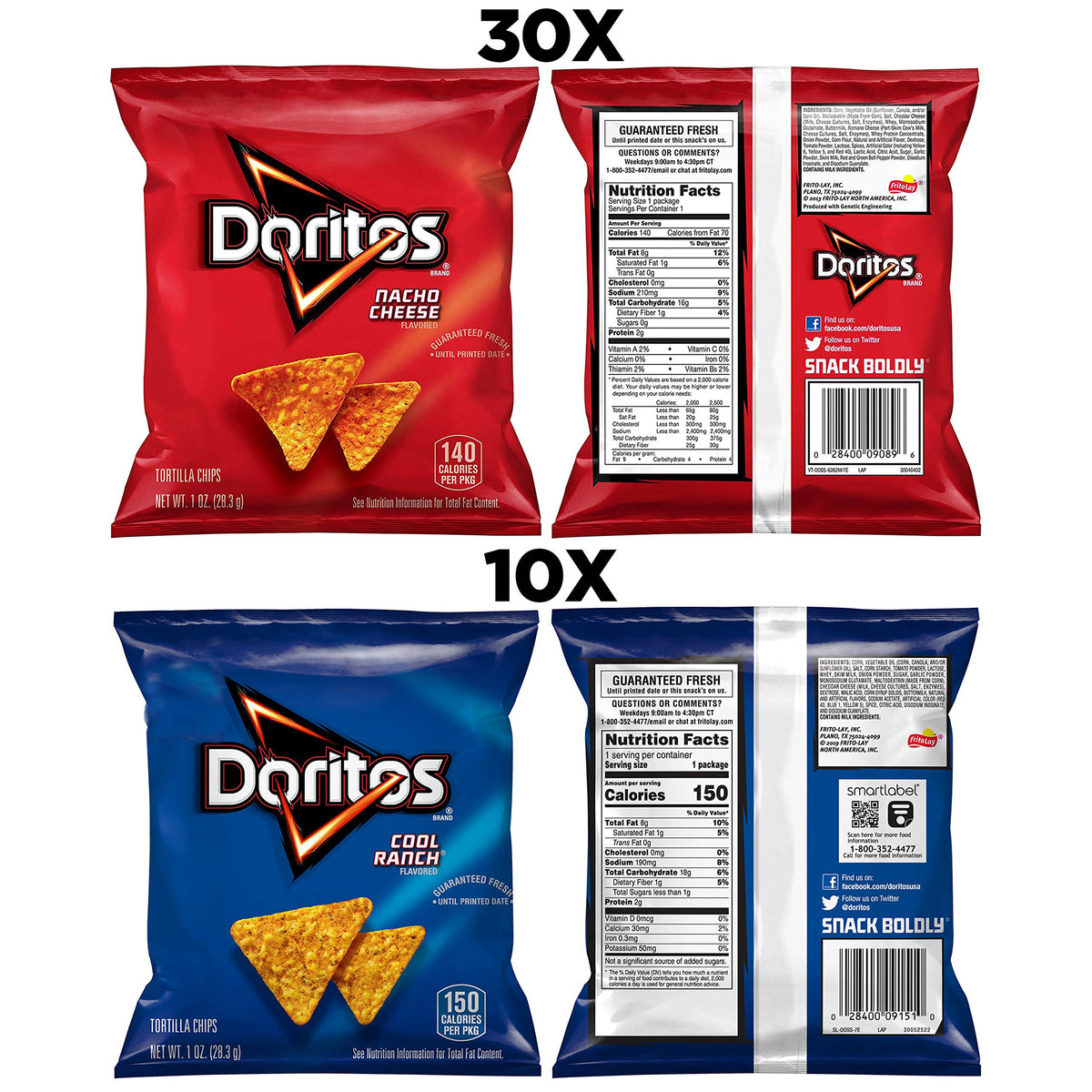 Doritos Cool Ranch single-serve bag adds crispy tangy flavor to snacks.