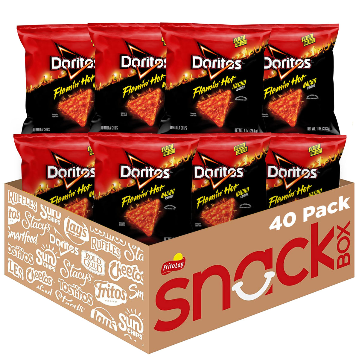 Doritos Flamin' Hot Nacho 1oz bag pack, bold heat for on-the-go snacking.
