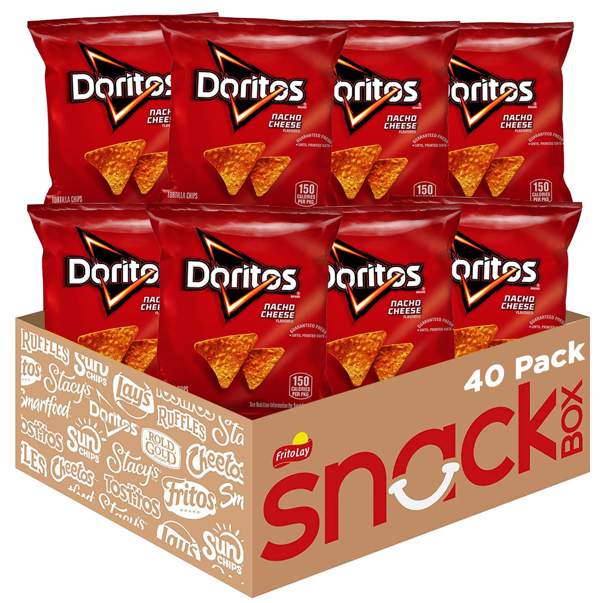 Doritos Nacho Cheese 1oz bag pack, convenient lunch-ready snack.