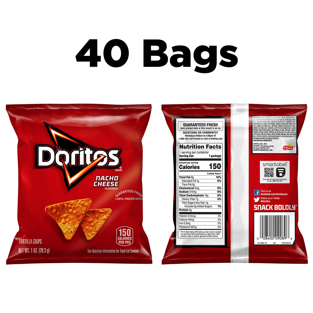 Close-up of Doritos Nacho Cheese chips showing bold crunch.