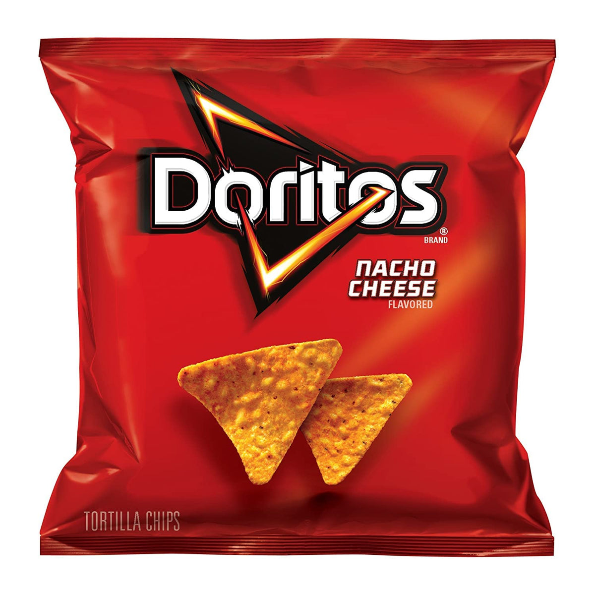Doritos Nacho Cheese crunch close-up, crisp texture enhances snack time.