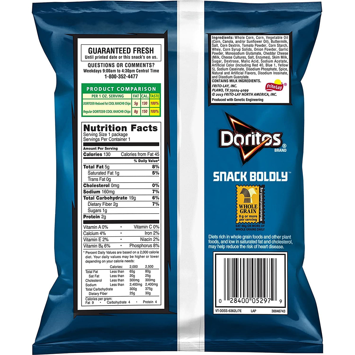 Doritos Reduced Fat Cool Ranch chips close-up with bold flavor