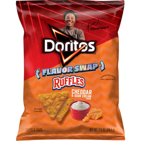 Doritos Ruffles Flavor Swap Cheddar & Sour Cream bag showing bold ridges for added crunch