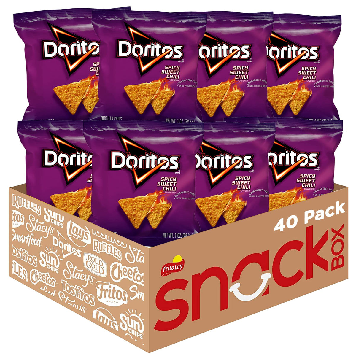 Doritos Spicy Sweet Chili bag front, bold flavor ready for sharing.