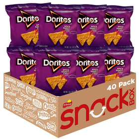 Doritos Spicy Sweet Chili bag front, bold flavor ready for sharing.