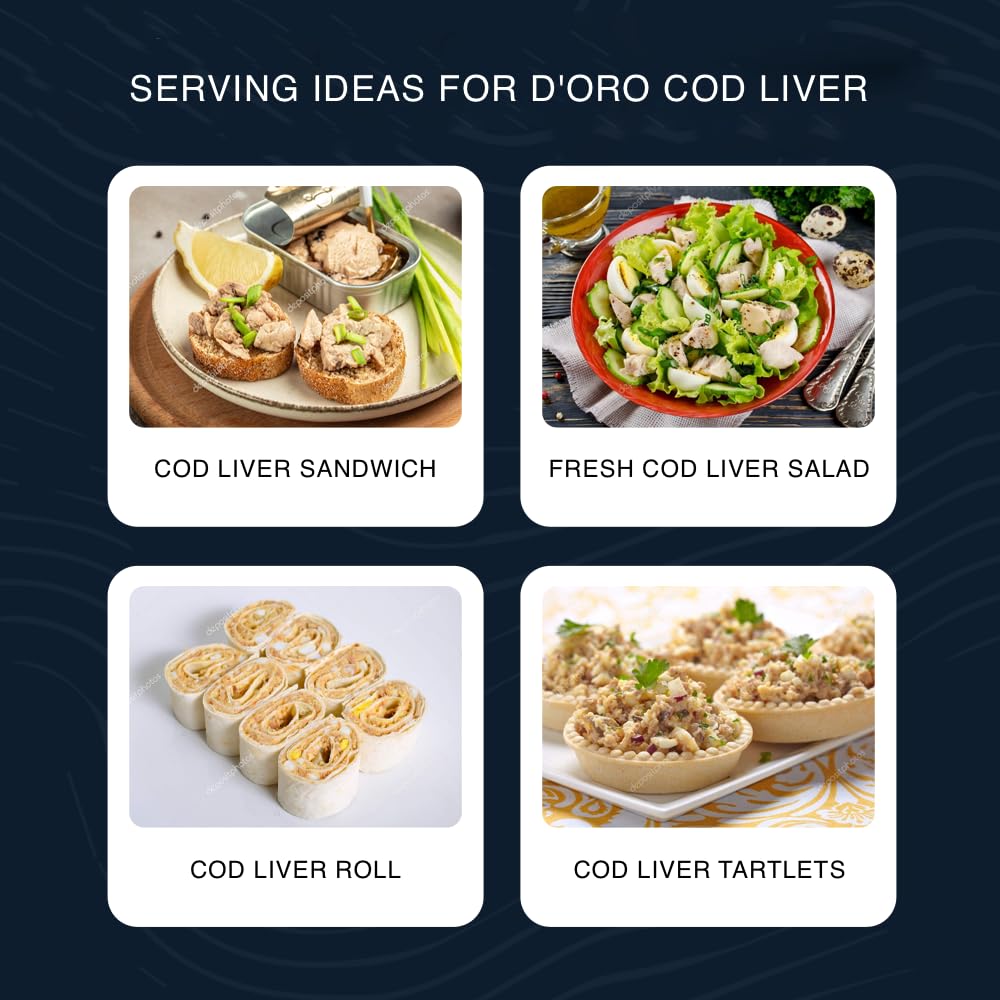 D'ORO gourmet cod liver on a seafood platter.