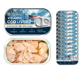 D’ORO Icelandic cod liver in own oil with silky texture for refined tasting.