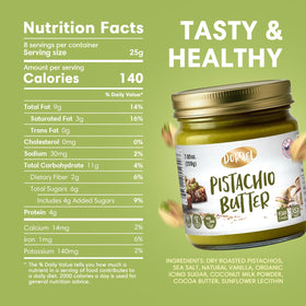 Dorrel Pistachio Butter ingredient label emphasizing 60% pistachios and no palm oil