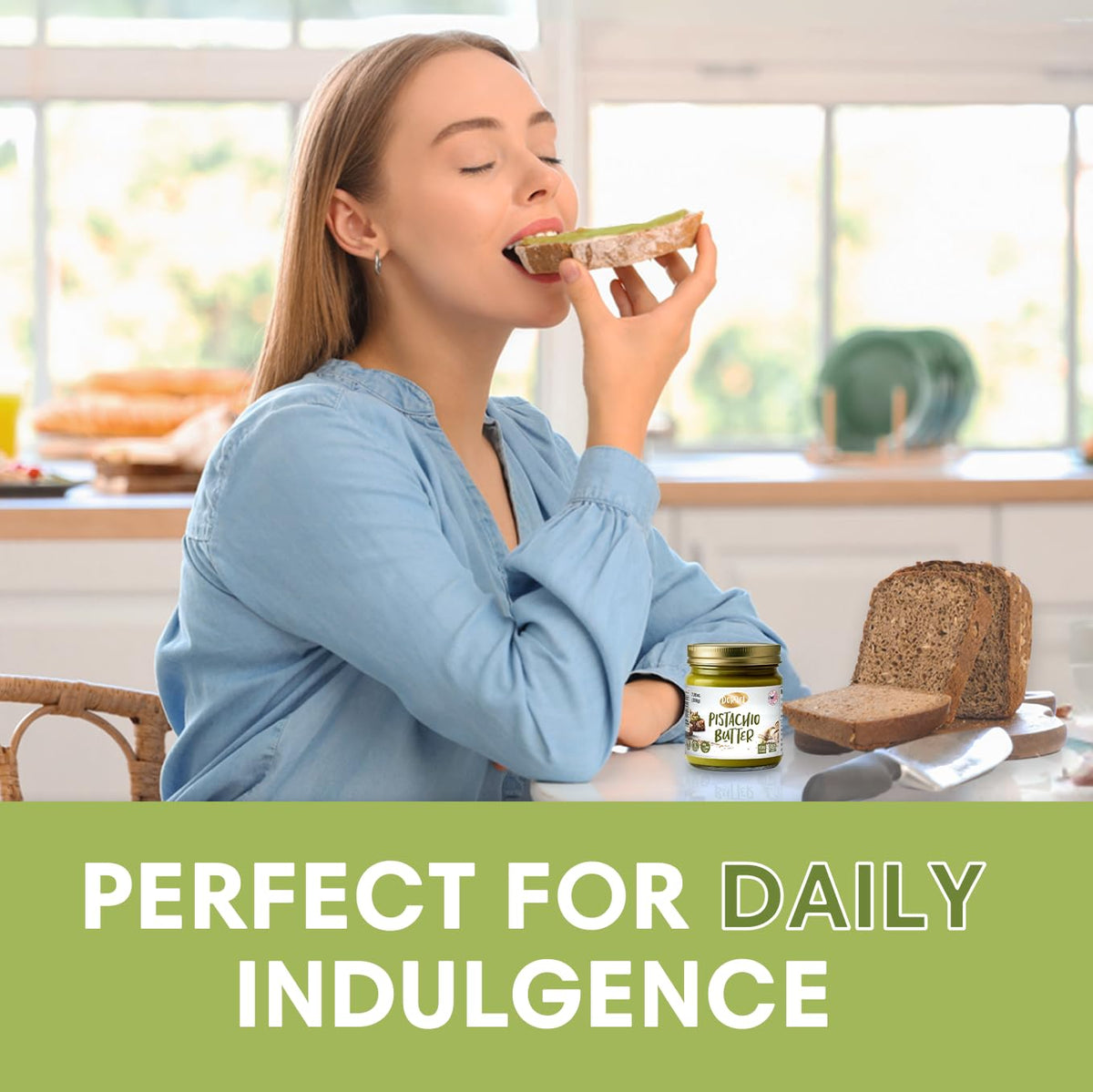 Dorrel Pistachio Butter as a plant-based snack option for crackers and fruit