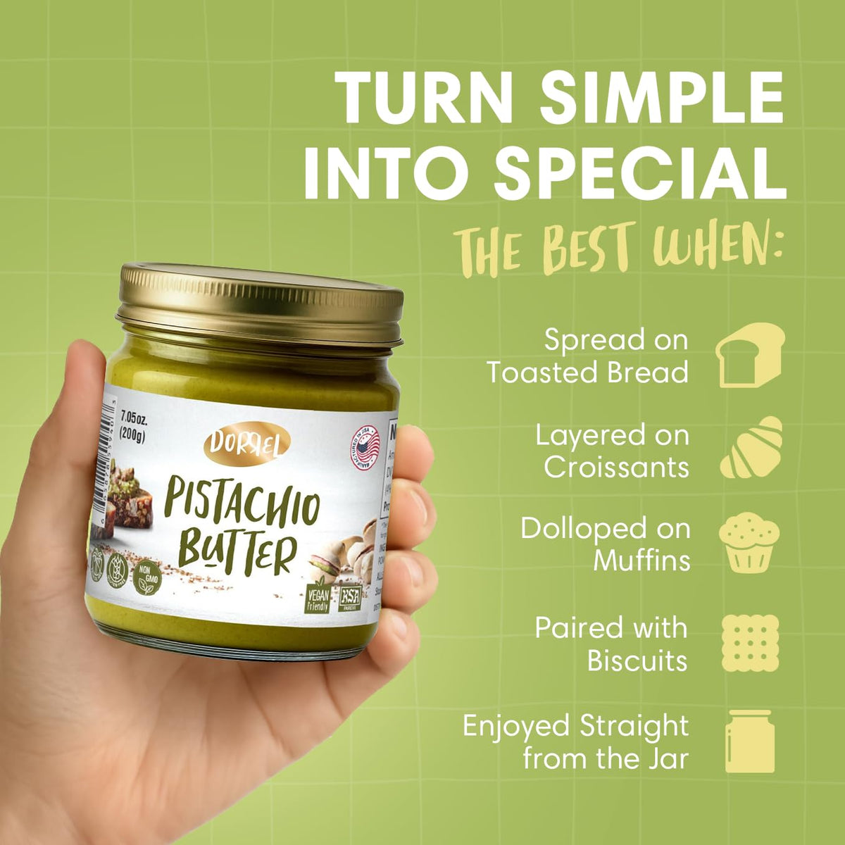 Dorrel Pistachio Butter forms a silky pistachio paste for fillings