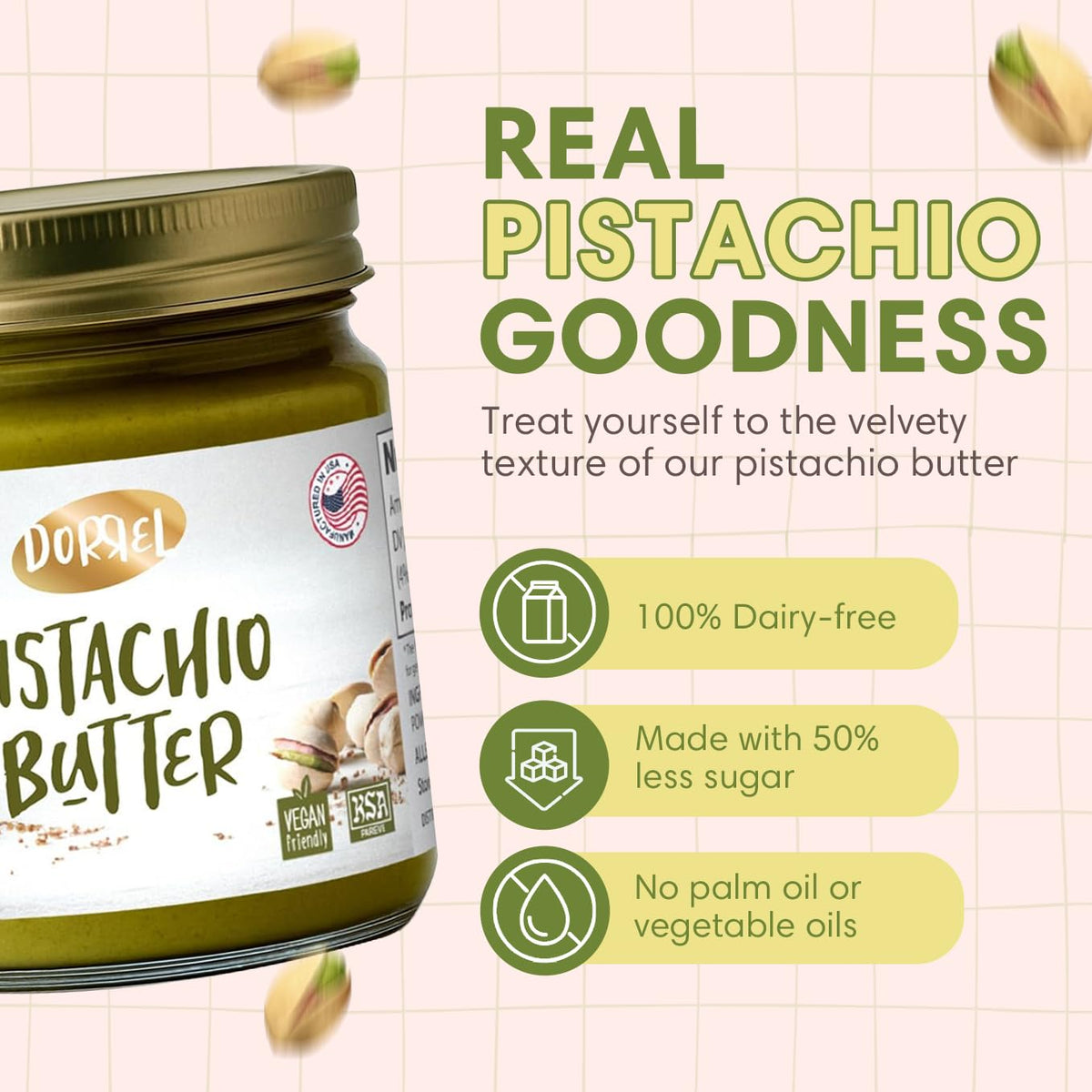 Dorrel Pistachio Butter spread on toast showing creamy texture and color
