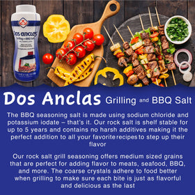 Dos Anclas Sal Parrillera bottle displayed for pantry-ready seasoning.