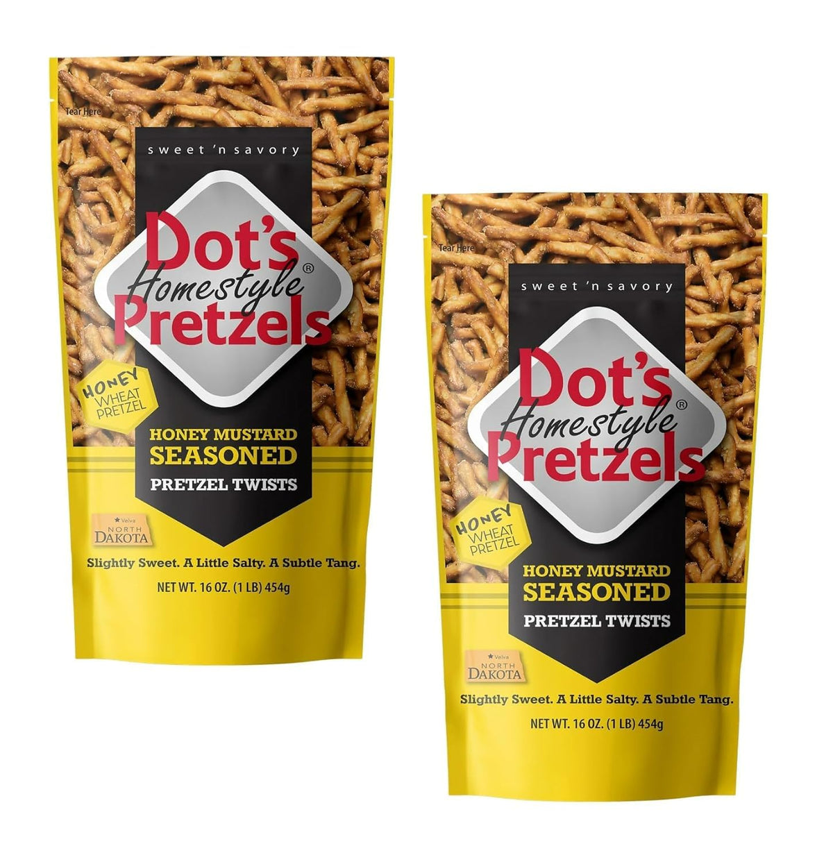 Dot's Homestyle Pretzels Honey Mustard Twists 2-pack, ideal for sharing during road trips.